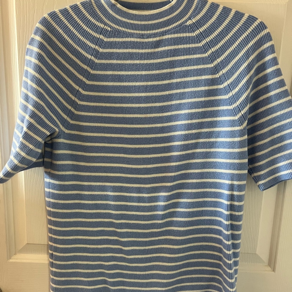 LOFT Striped Knit Top in Blue and White
